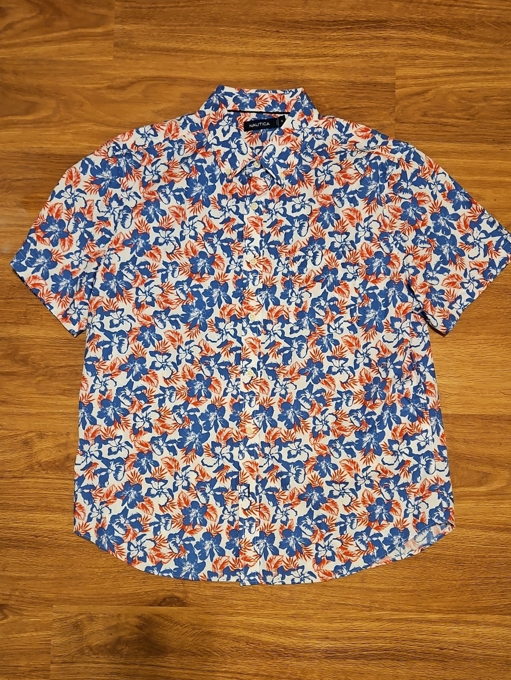 Nautica Mens XL Red White & Blue Floral Camp Shirt